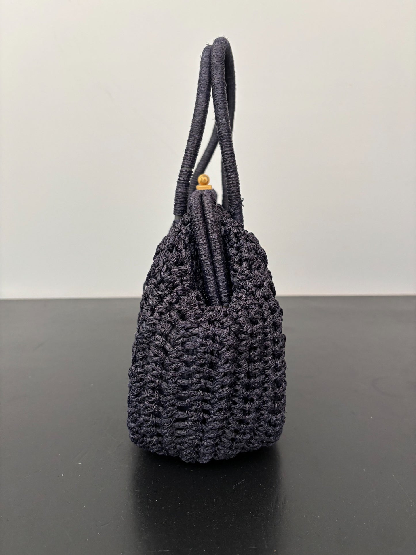1950s/60s Dark Blue Crochet Wool Handbag