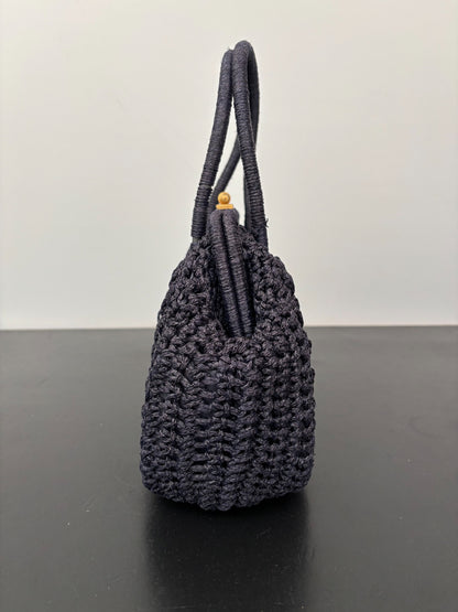 1950s/60s Dark Blue Crochet Wool Handbag