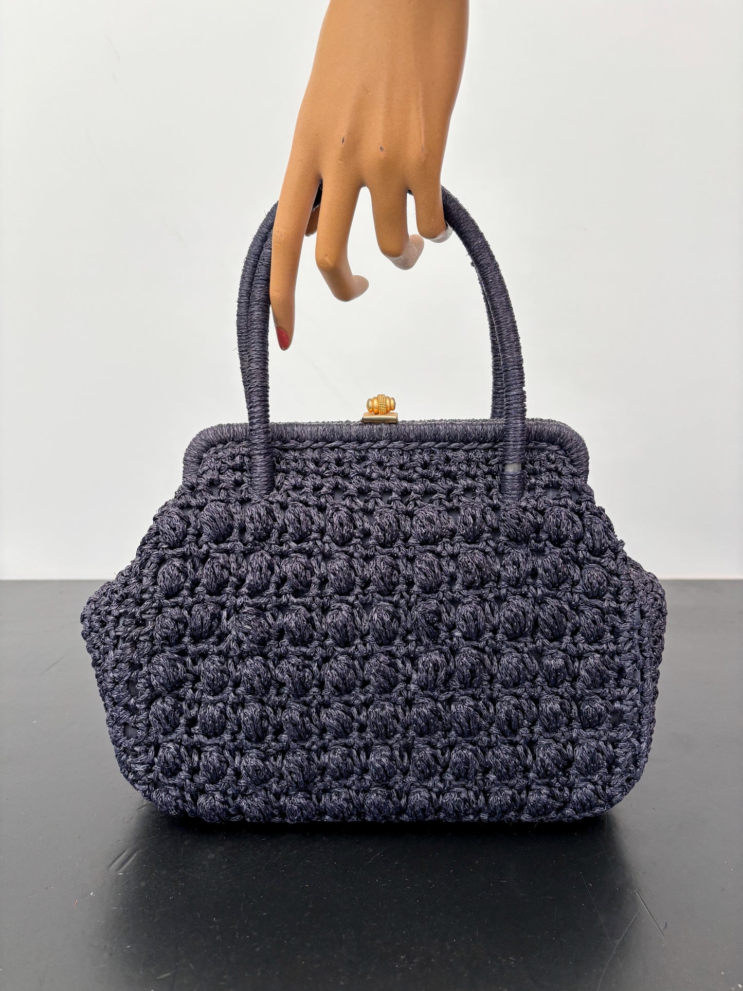 1950s/60s Dark Blue Crochet Wool Handbag