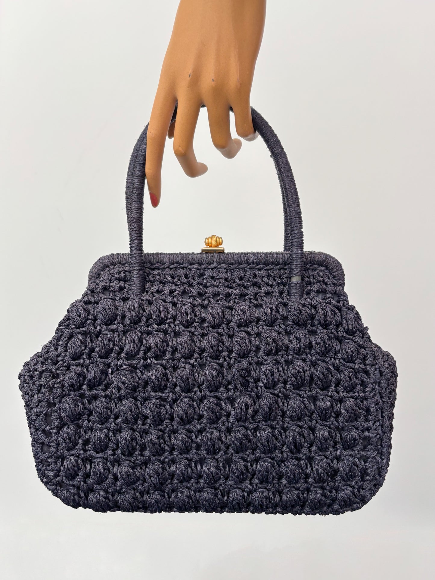 1950s/60s Dark Blue Crochet Wool Handbag