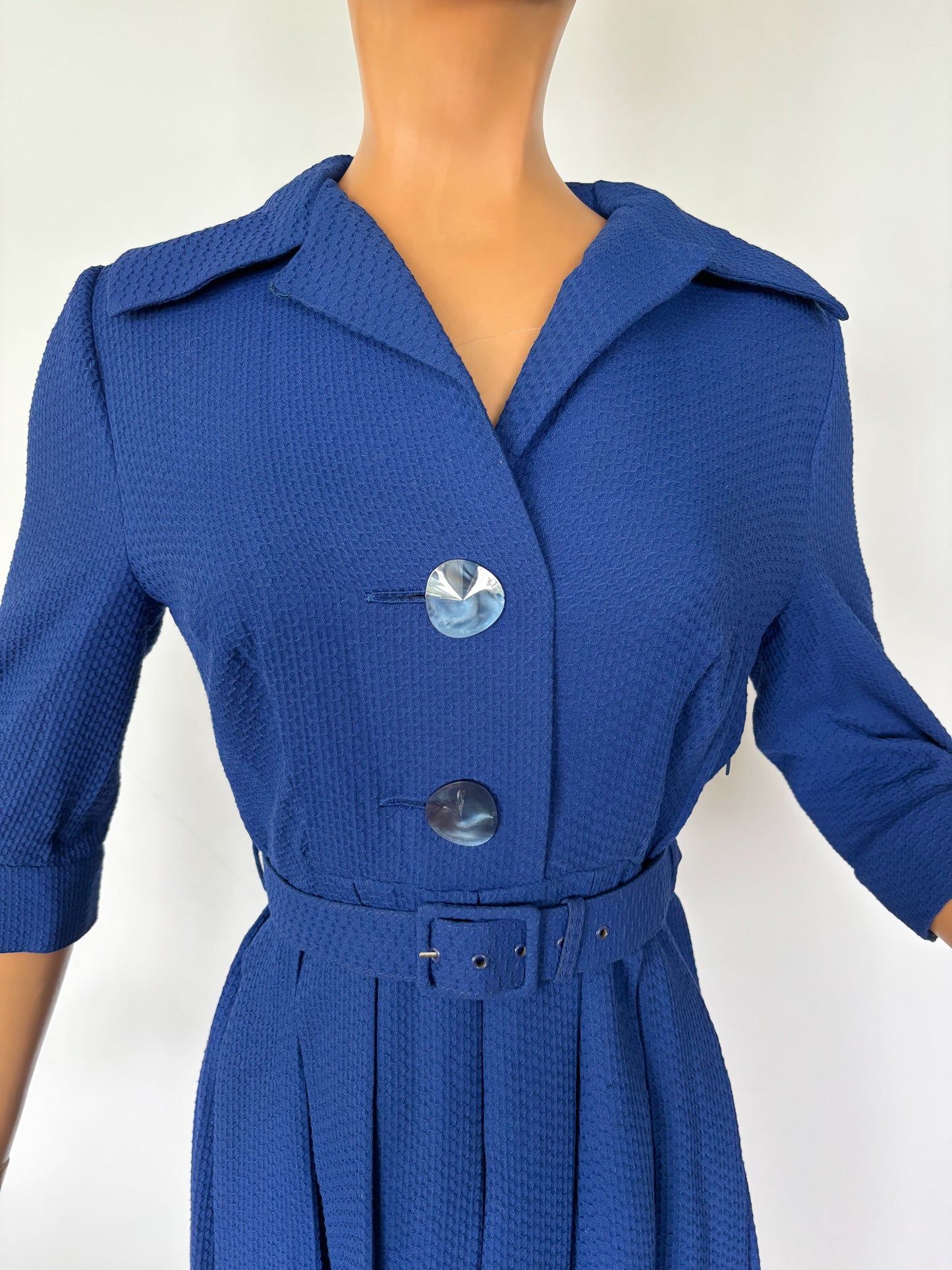 1950s Royal Blue Textured Cotton Dress | XS/S
