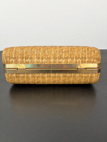 1950s/60s Structured Raffia Straw Handbag With Metal Handles