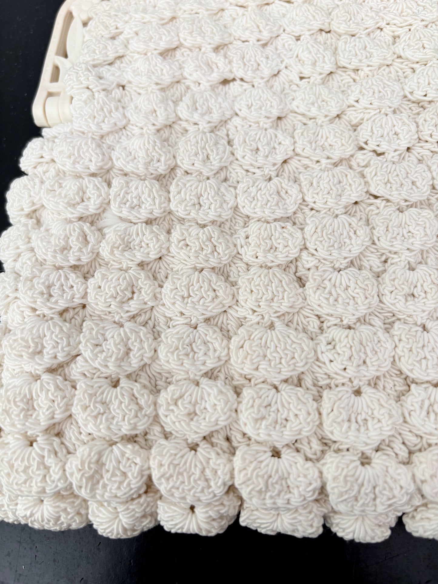 1930s/40s Popcorn Crochet Evening Bag With Carved Plastic Frame
