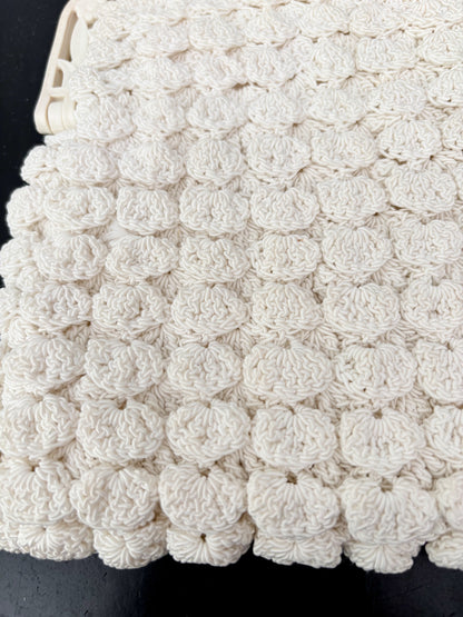 1930s/40s Popcorn Crochet Evening Bag With Carved Plastic Frame