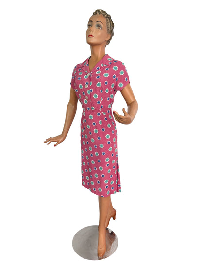 M | 1940s Pink Rayon Day Dress