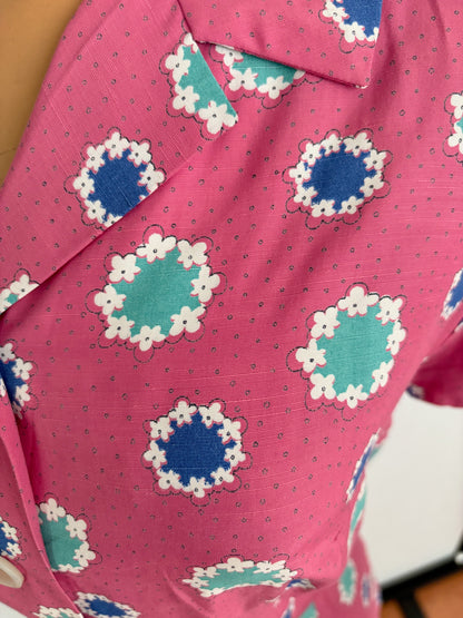 M | 1940s Pink Rayon Day Dress