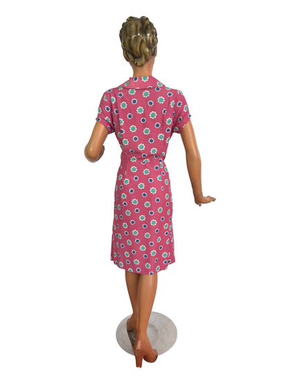 M | 1940s Pink Rayon Day Dress