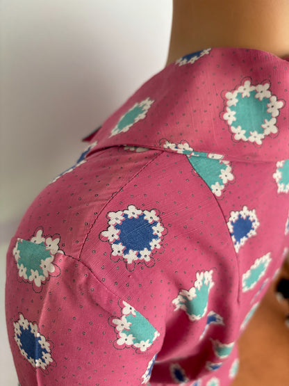 M | 1940s Pink Rayon Day Dress