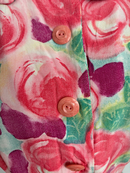 L | 1950s/60s Floral Crepe Dress With Peter Pan Collar
