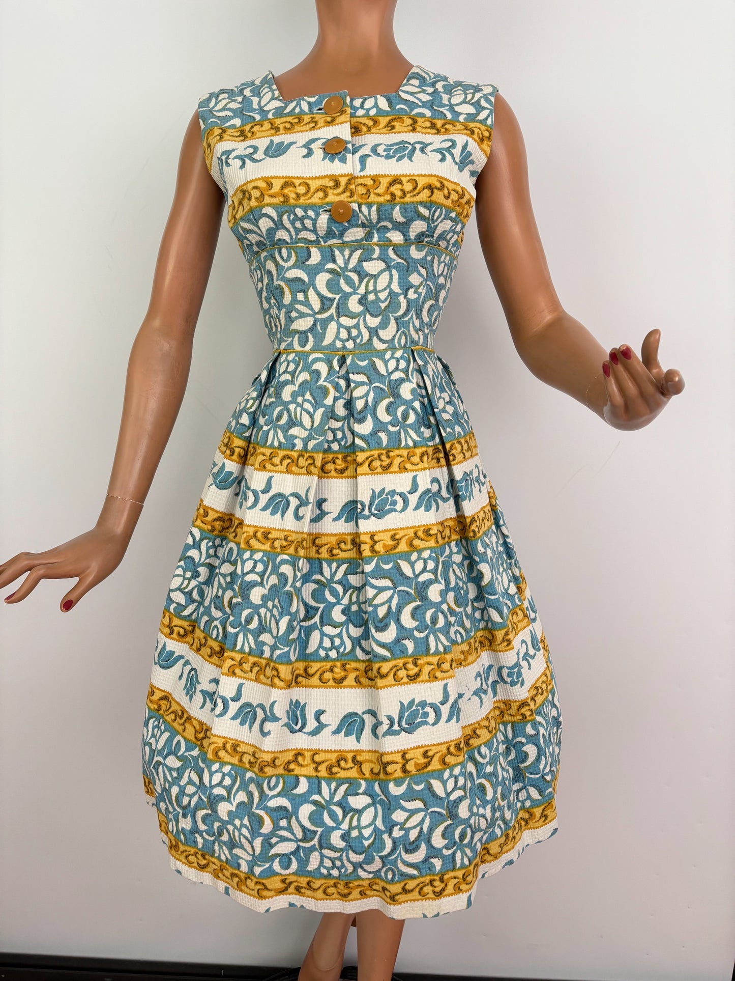 M | 1950s/60s Blue & White Cotton Sundress