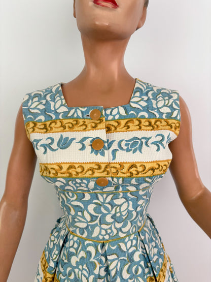 M | 1950s/60s Blue & White Cotton Sundress