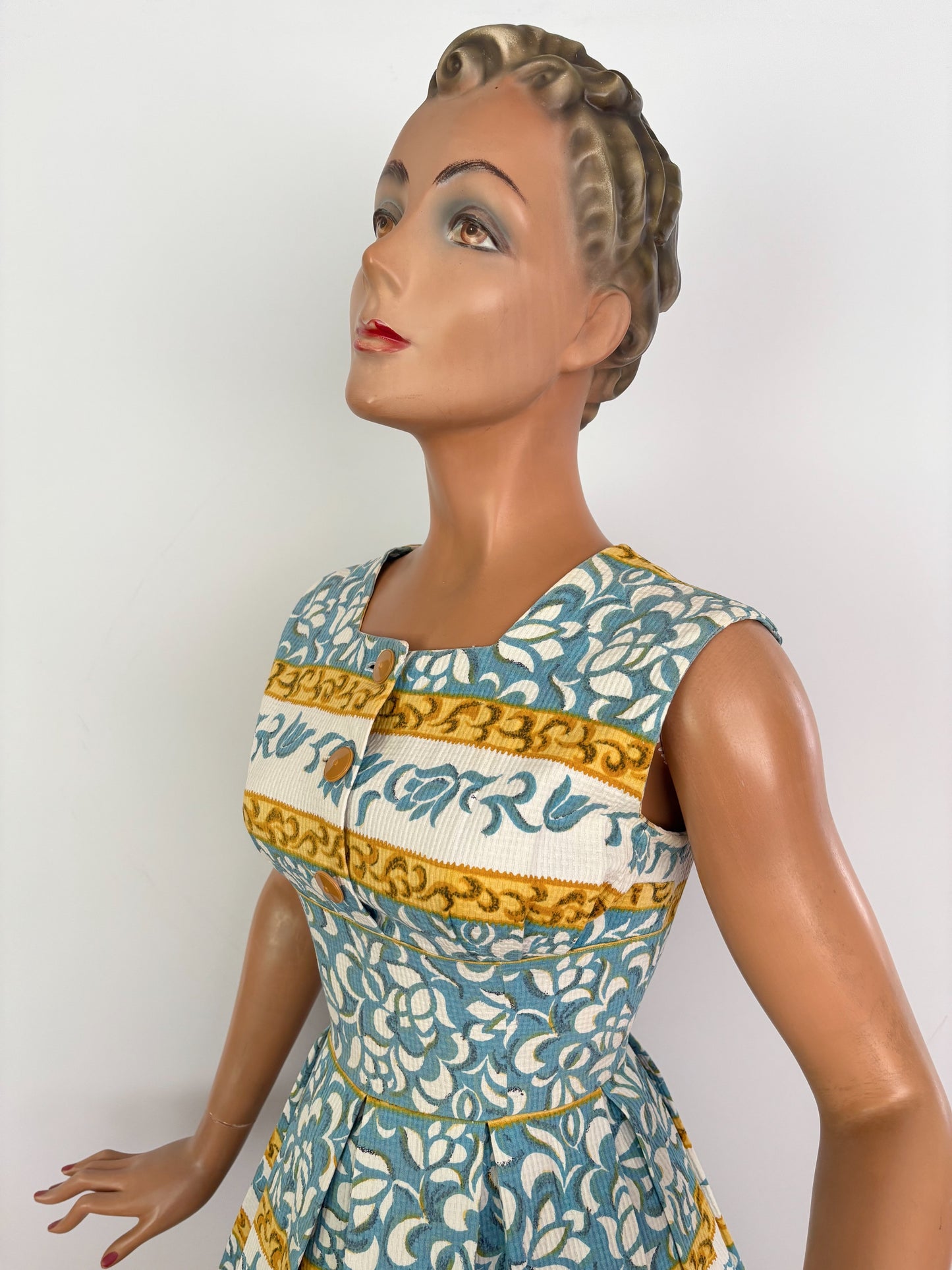 M | 1950s/60s Blue & White Cotton Sundress