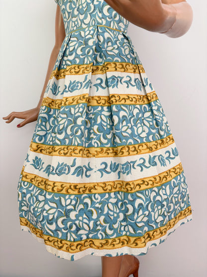 M | 1950s/60s Blue & White Cotton Sundress