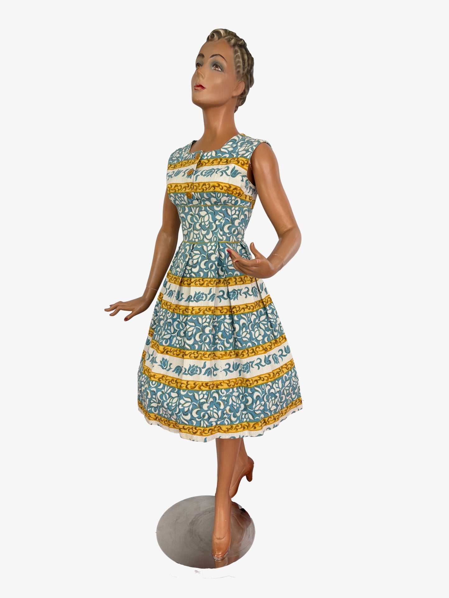 M | 1950s/60s Blue & White Cotton Sundress