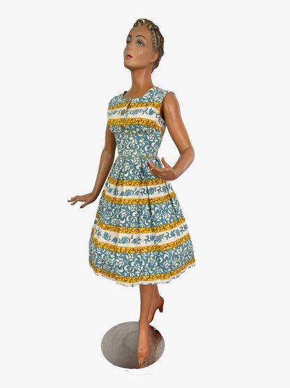 M | 1950s/60s Blue & White Cotton Sundress
