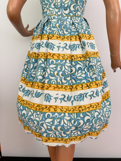 M | 1950s/60s Blue & White Cotton Sundress