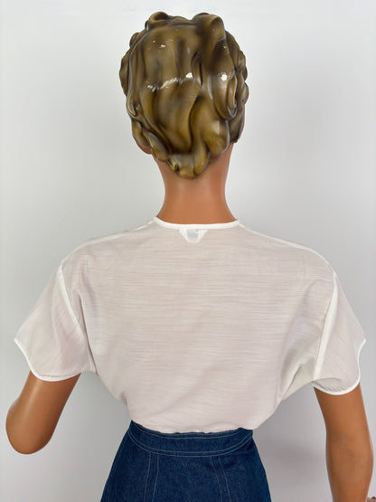 M/L | 1960s White Embroidered Blouse