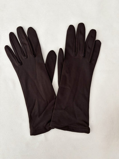 1950s 1960s Deadstock Dark Brown Nylon Gloves | Size 7