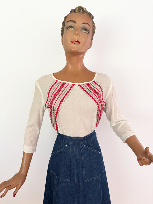 S/M | 1950s Justin’s Western Fiesta Blouse