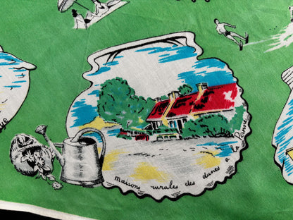 Vintage 1950s Belgium Seaside Triangular Tourist Scarf Green