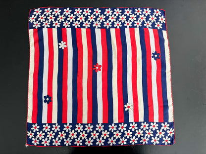 1960s Glentex Silk Rayon Blend Shawl With Patriotic Print | 56x58 cm