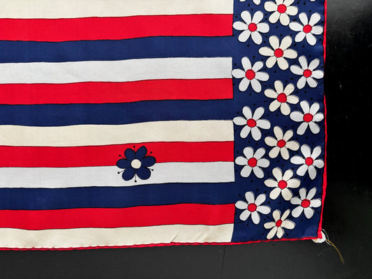 1960s Glentex Silk Rayon Blend Shawl With Patriotic Print | 56x58 cm