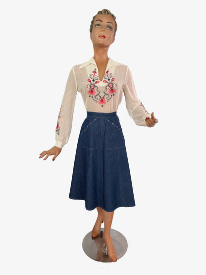 S | 1960s/70s Embroidered Folk Blouse