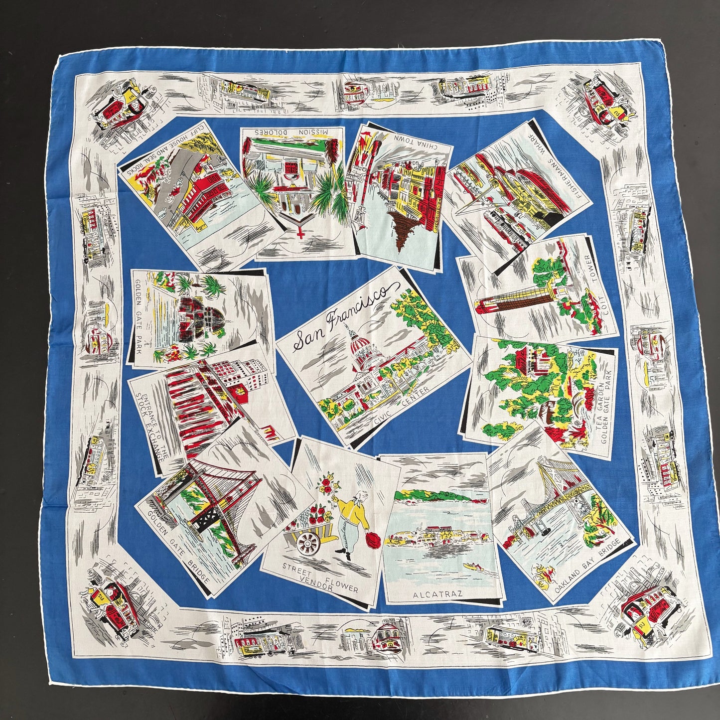1940s 1950s Silk San Francisco Souvenir Scarf | 66x66 cm
