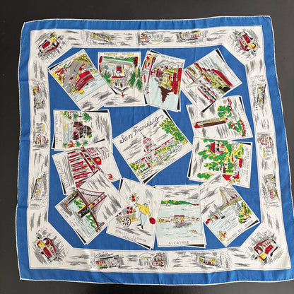 1940s 1950s Silk San Francisco Souvenir Scarf | 66x66 cm