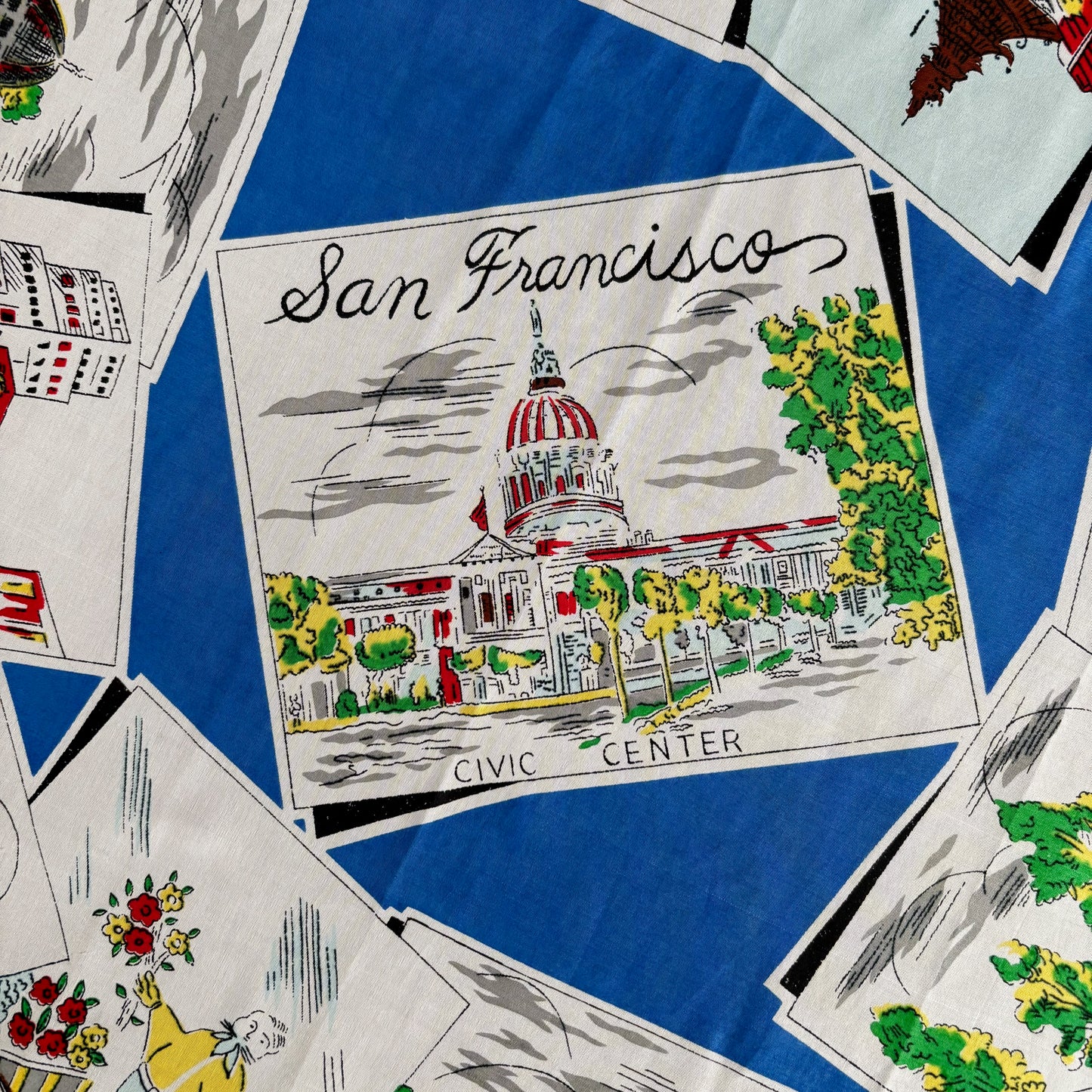 1940s 1950s Silk San Francisco Souvenir Scarf | 66x66 cm
