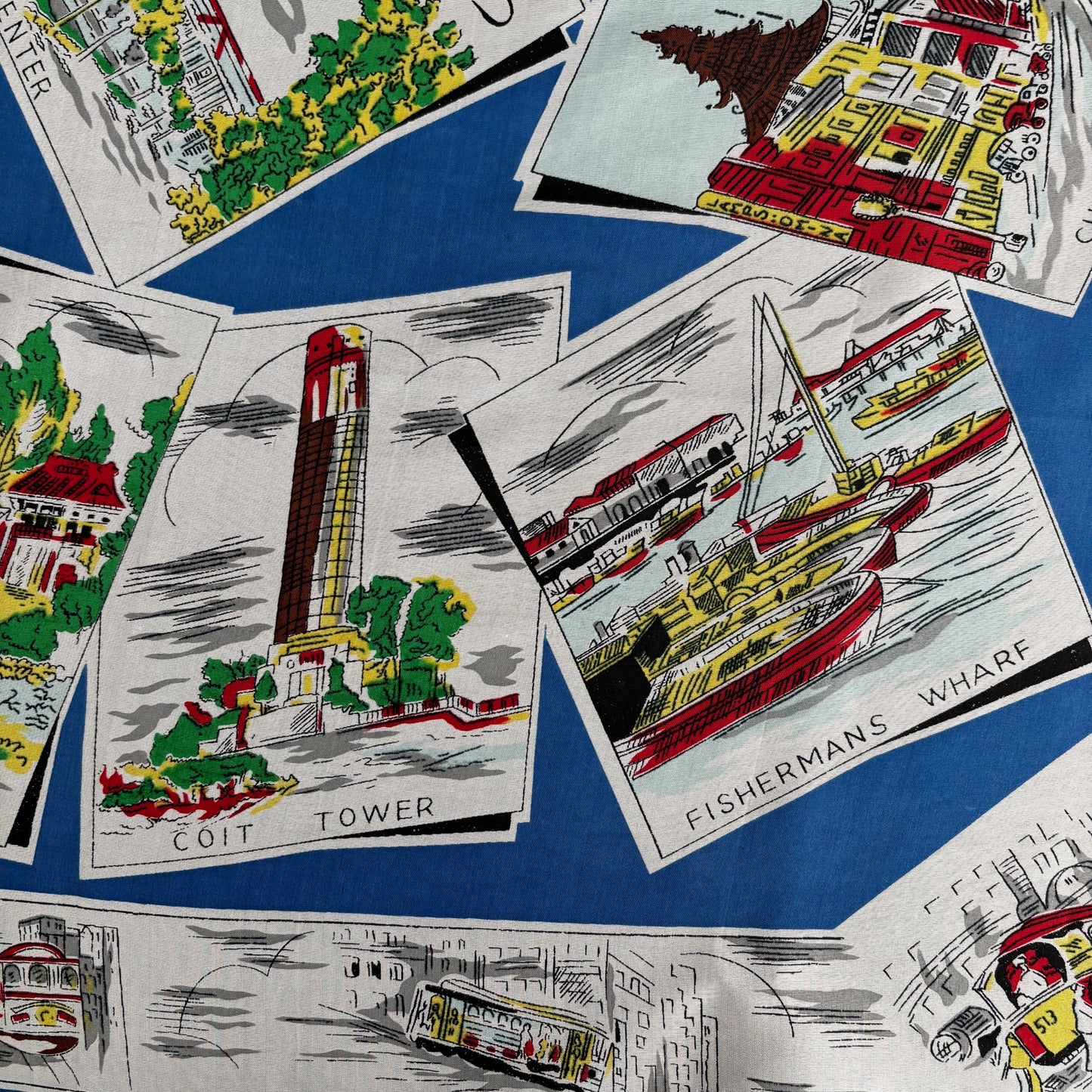 1940s 1950s Silk San Francisco Souvenir Scarf | 66x66 cm