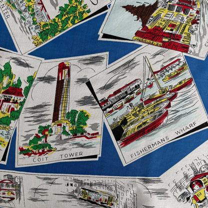 1940s 1950s Silk San Francisco Souvenir Scarf | 66x66 cm