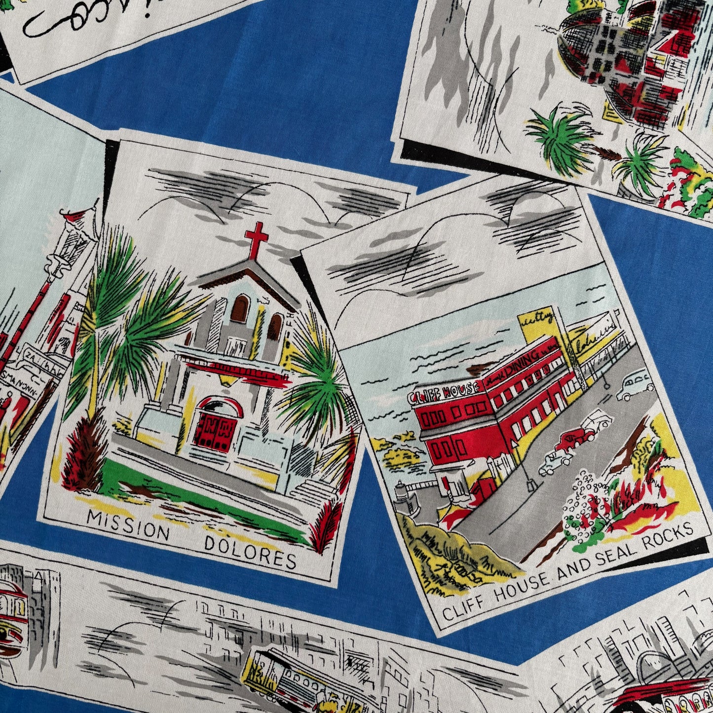 1940s 1950s Silk San Francisco Souvenir Scarf | 66x66 cm