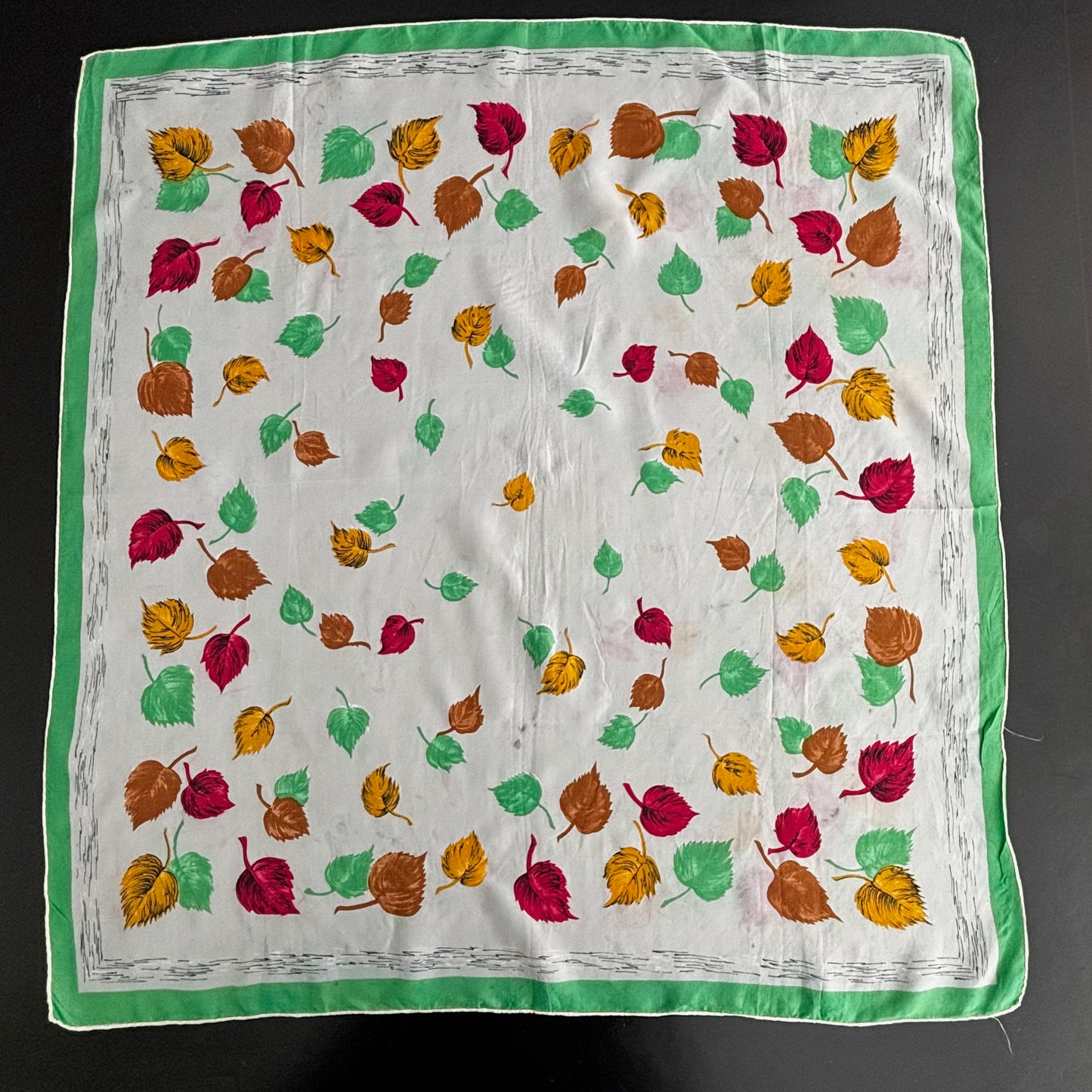 1950s Silk Scarf  with Autumn Leaves Print| 76x80 cm