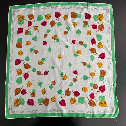1950s Silk Scarf  with Autumn Leaves Print| 76x80 cm