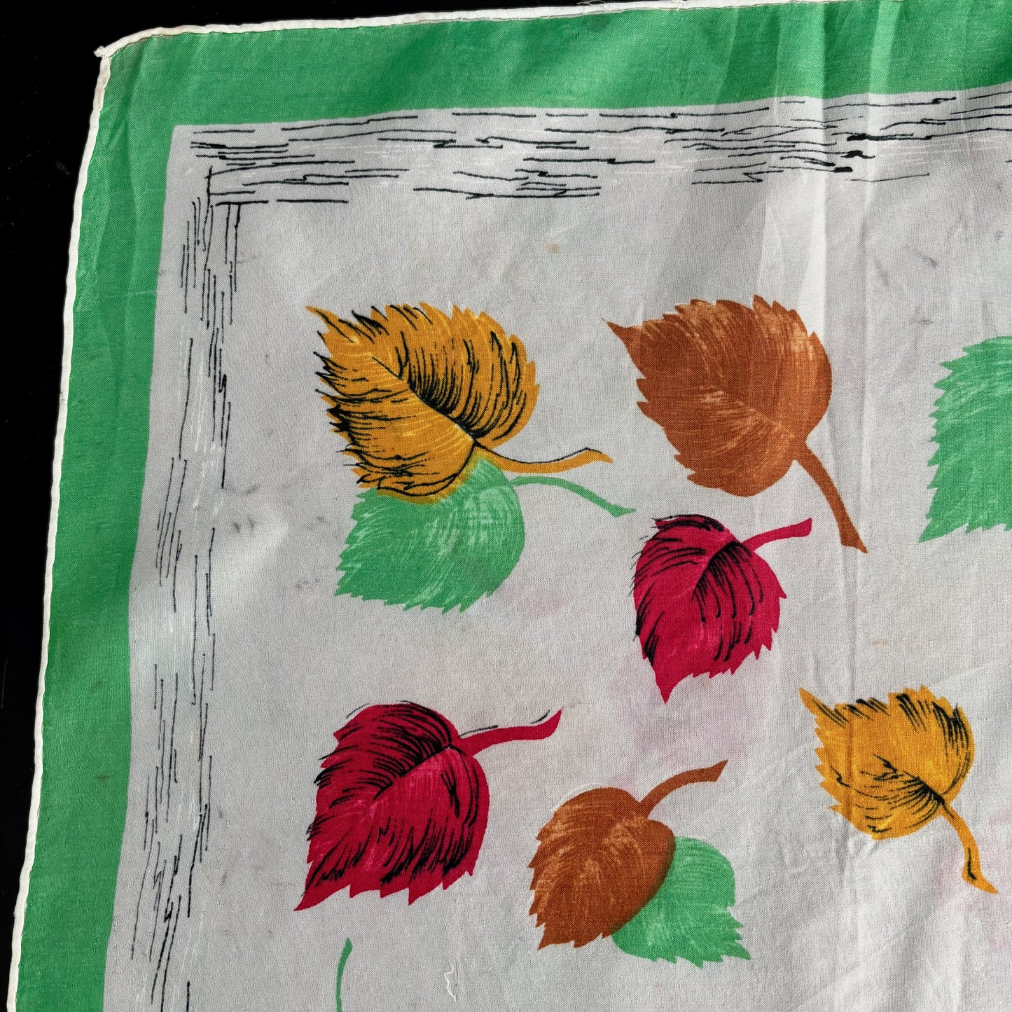 1950s Silk Scarf  with Autumn Leaves Print| 76x80 cm