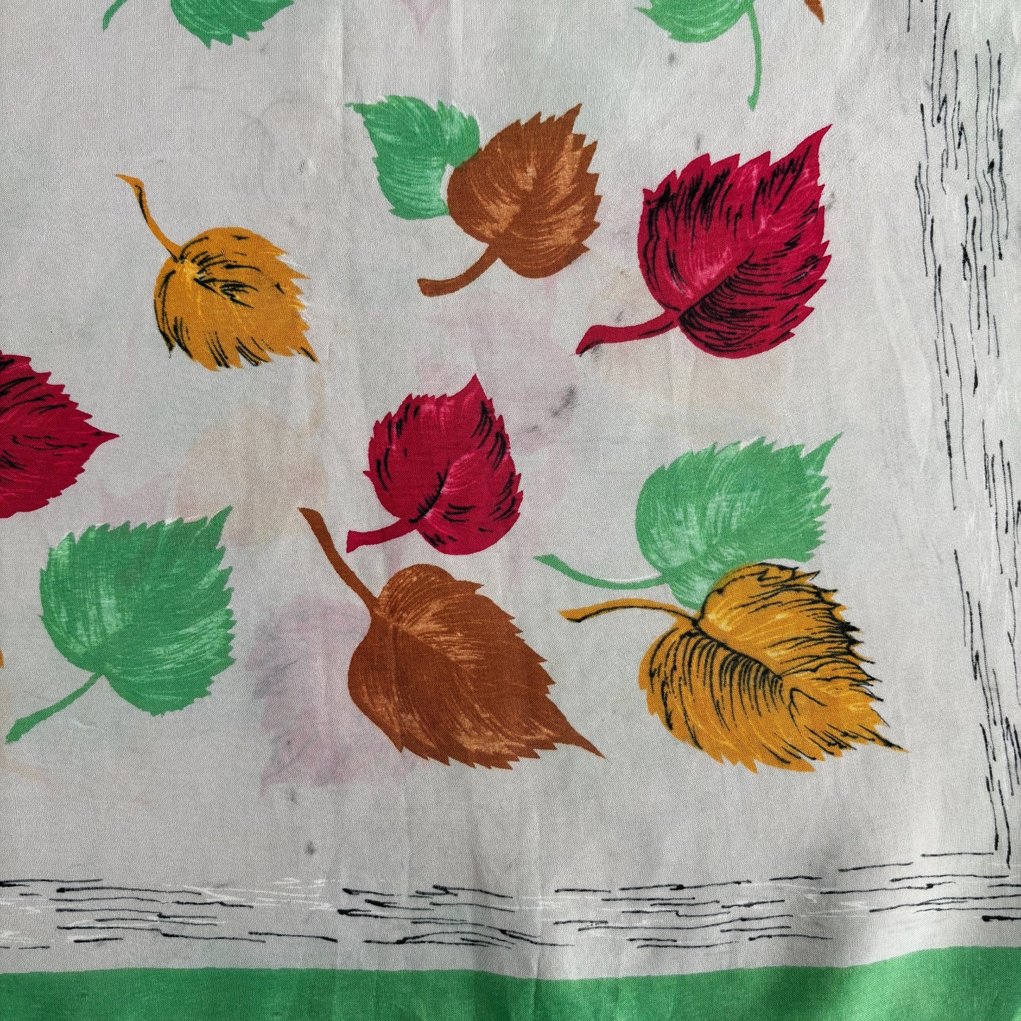 1950s Silk Scarf  with Autumn Leaves Print| 76x80 cm