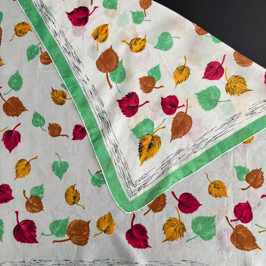 1950s Silk Scarf  with Autumn Leaves Print| 76x80 cm