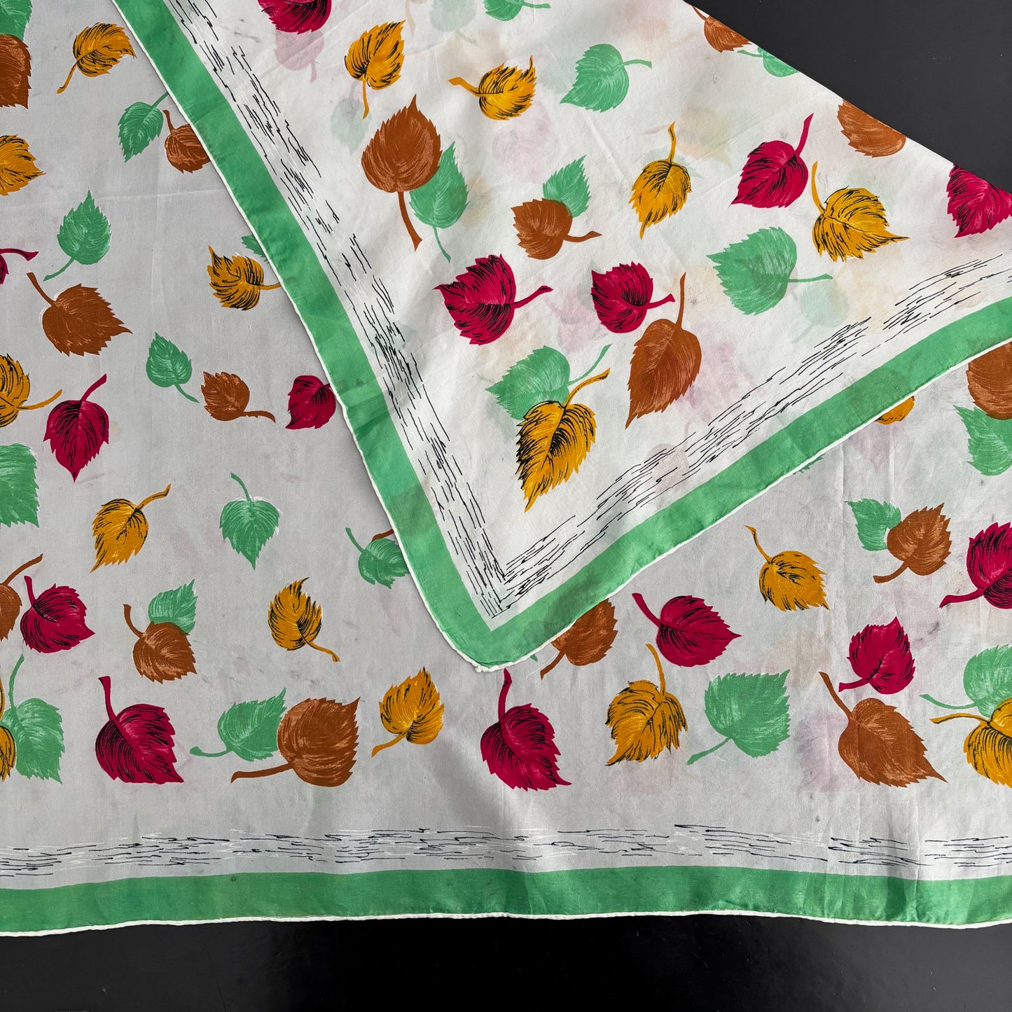 1950s Silk Scarf  with Autumn Leaves Print| 76x80 cm
