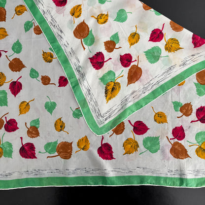 1950s Silk Scarf  with Autumn Leaves Print| 76x80 cm