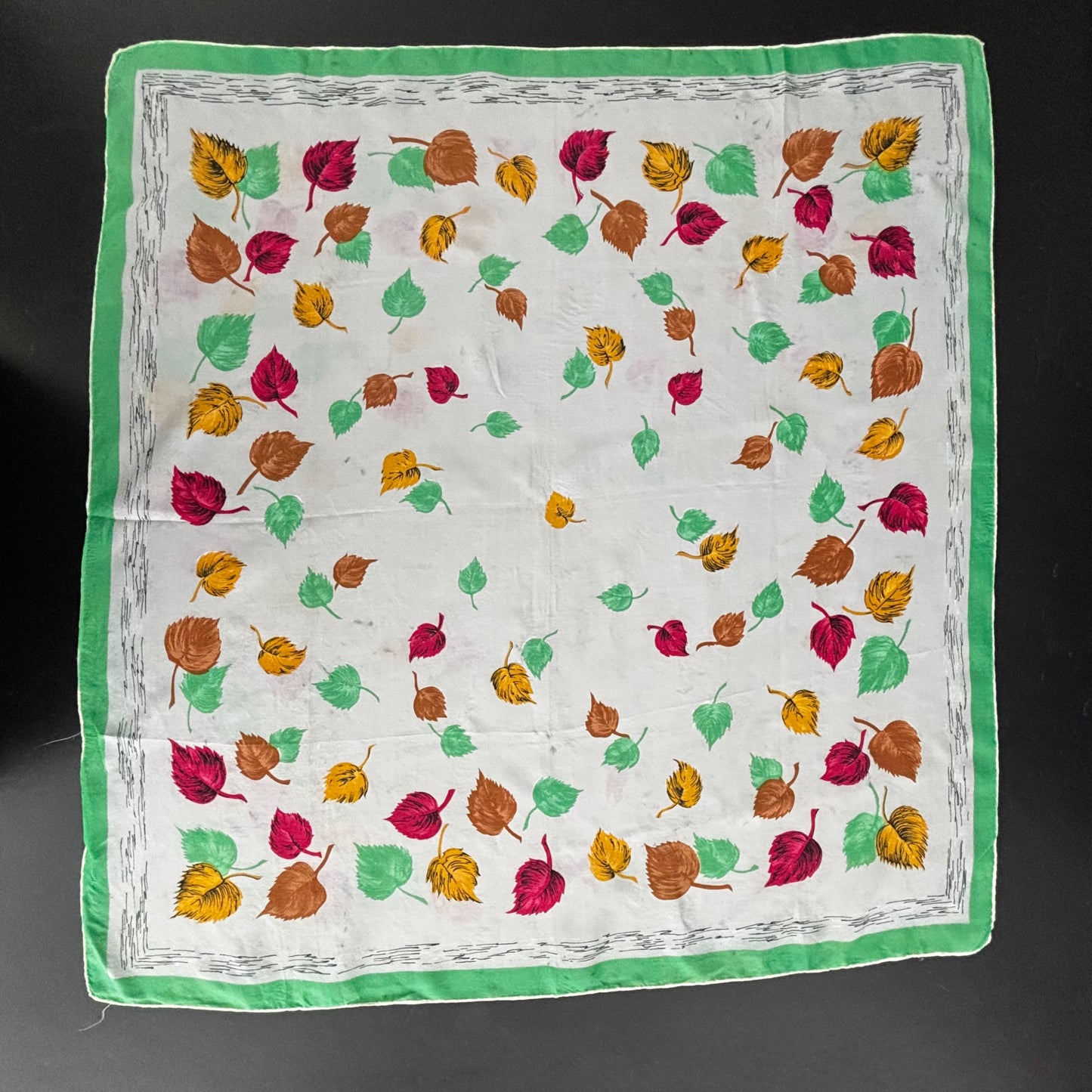 1950s Silk Scarf  with Autumn Leaves Print| 76x80 cm