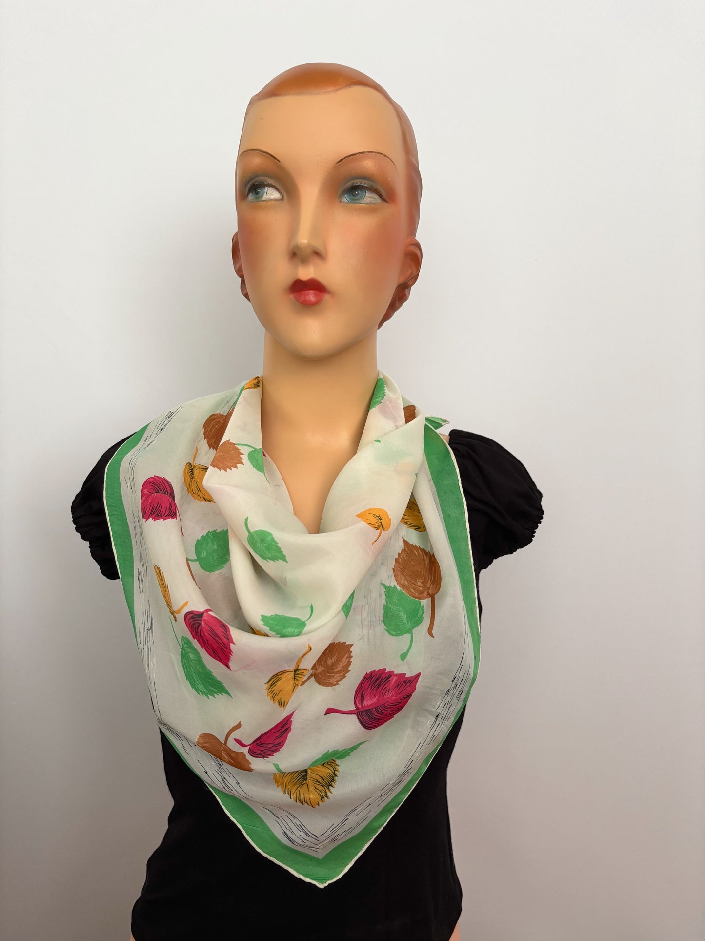 1950s Silk Scarf  with Autumn Leaves Print| 76x80 cm