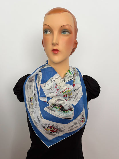 1940s 1950s Silk San Francisco Souvenir Scarf | 66x66 cm