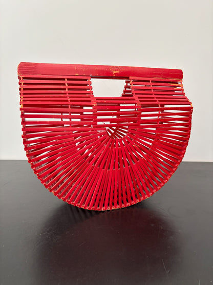 1960s Red Bamboo Slat Handbag