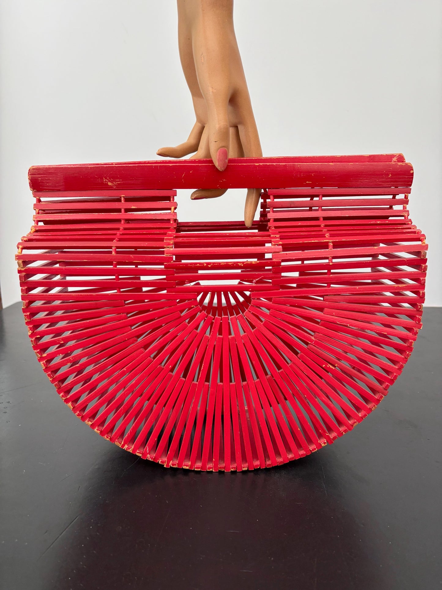 1960s Red Bamboo Slat Handbag