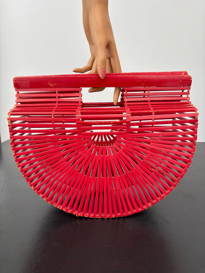 1960s Red Bamboo Slat Handbag