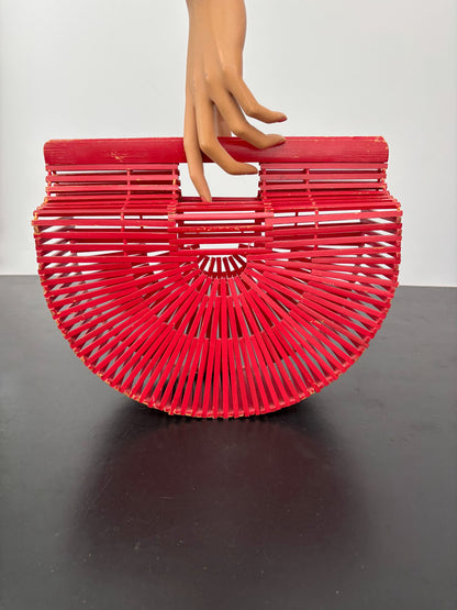 1960s Red Bamboo Slat Handbag