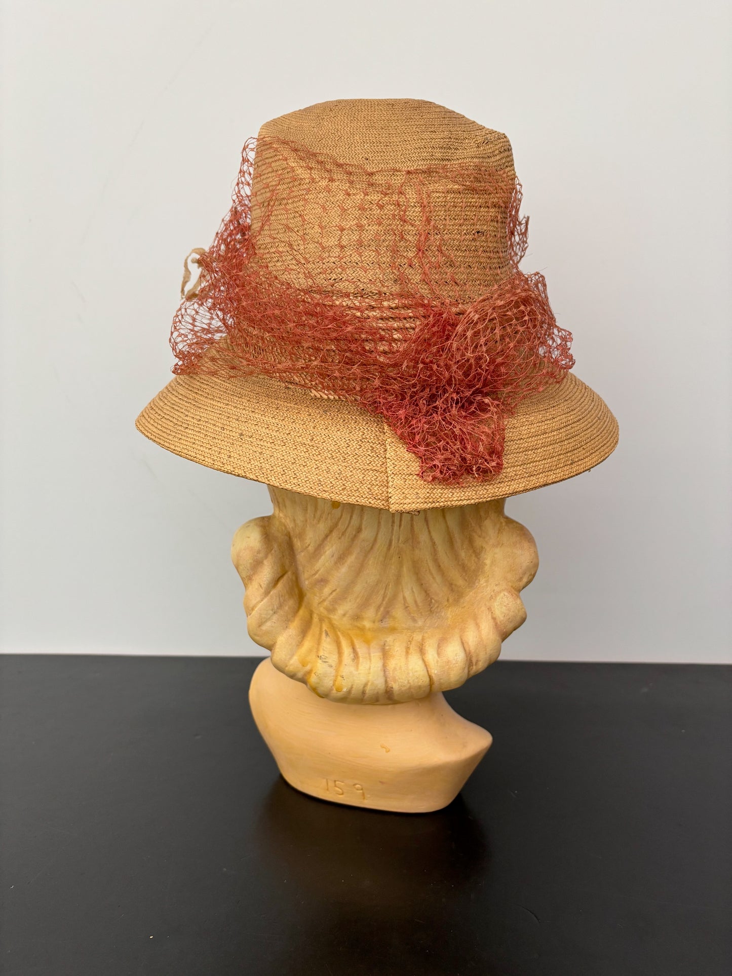 1930s/40s Straw Chimney Hat With Flowers and Veil