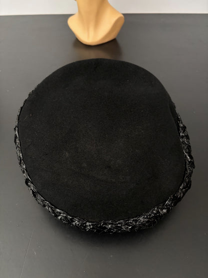 1940s/50s Black Raffia High Crown Hat