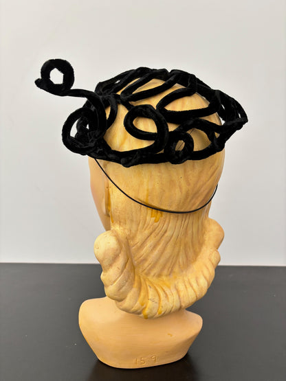 1940s/50s Black Velvet Wirework Fascinator